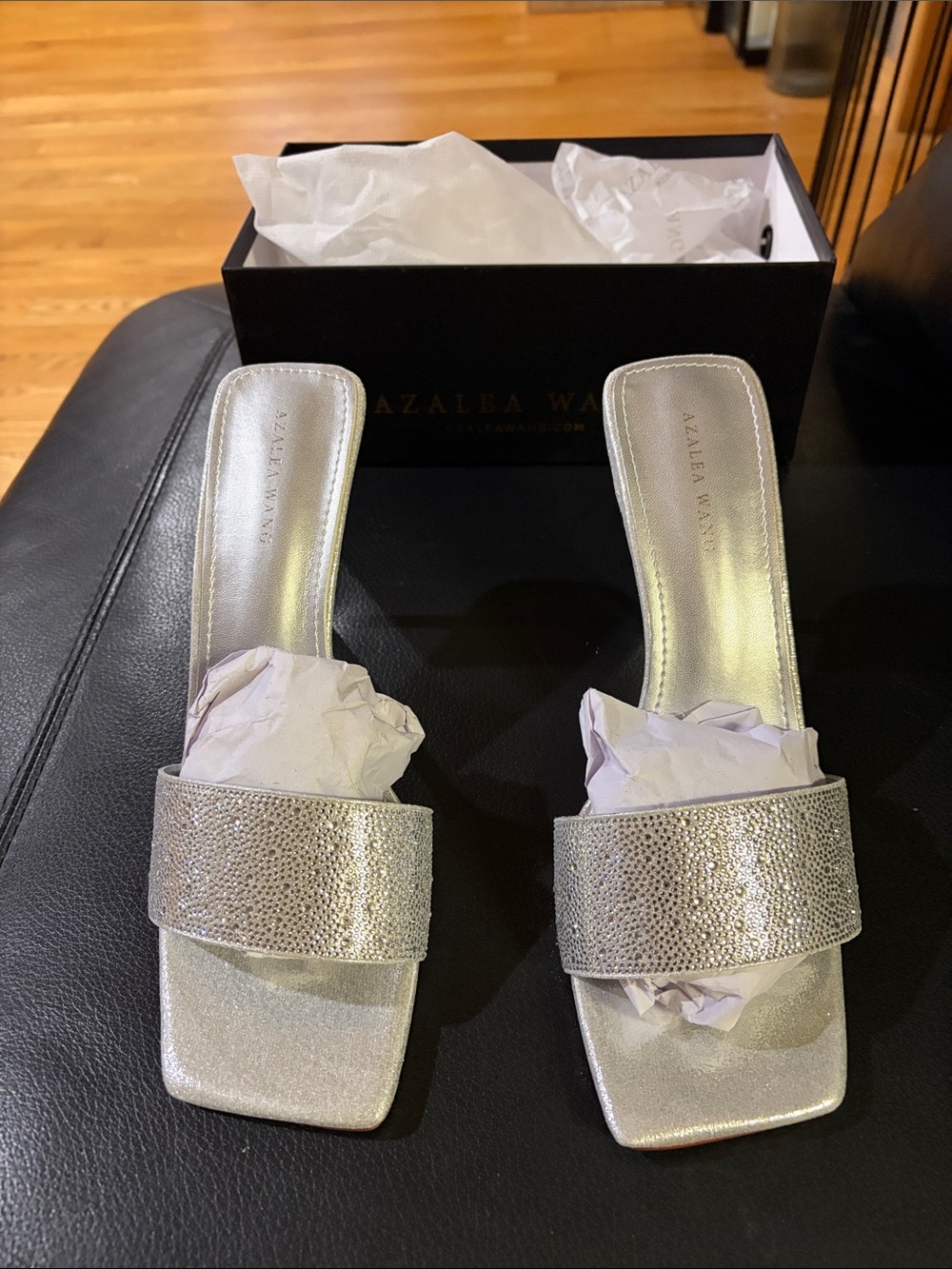Azalea Wang Metallic Silver Slide Heels